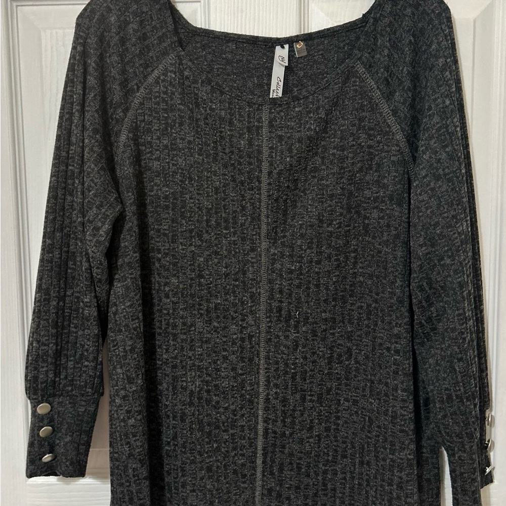 Gray Textured Long Sleeve Top